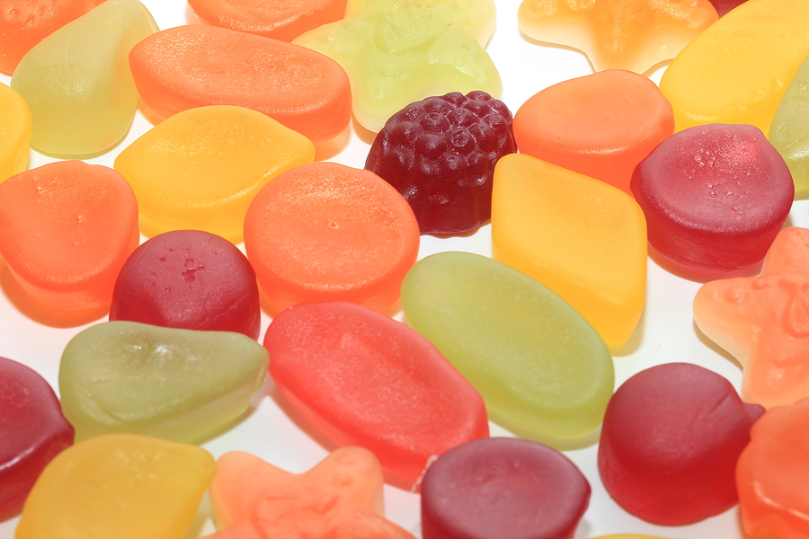 Colorful wine gums in different shapes colors and sizes